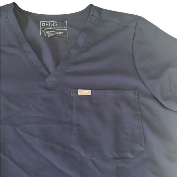 Figs Navy Blue V Neck Short Sleeves Scrub Top Size XXL - Picture 7 of 8